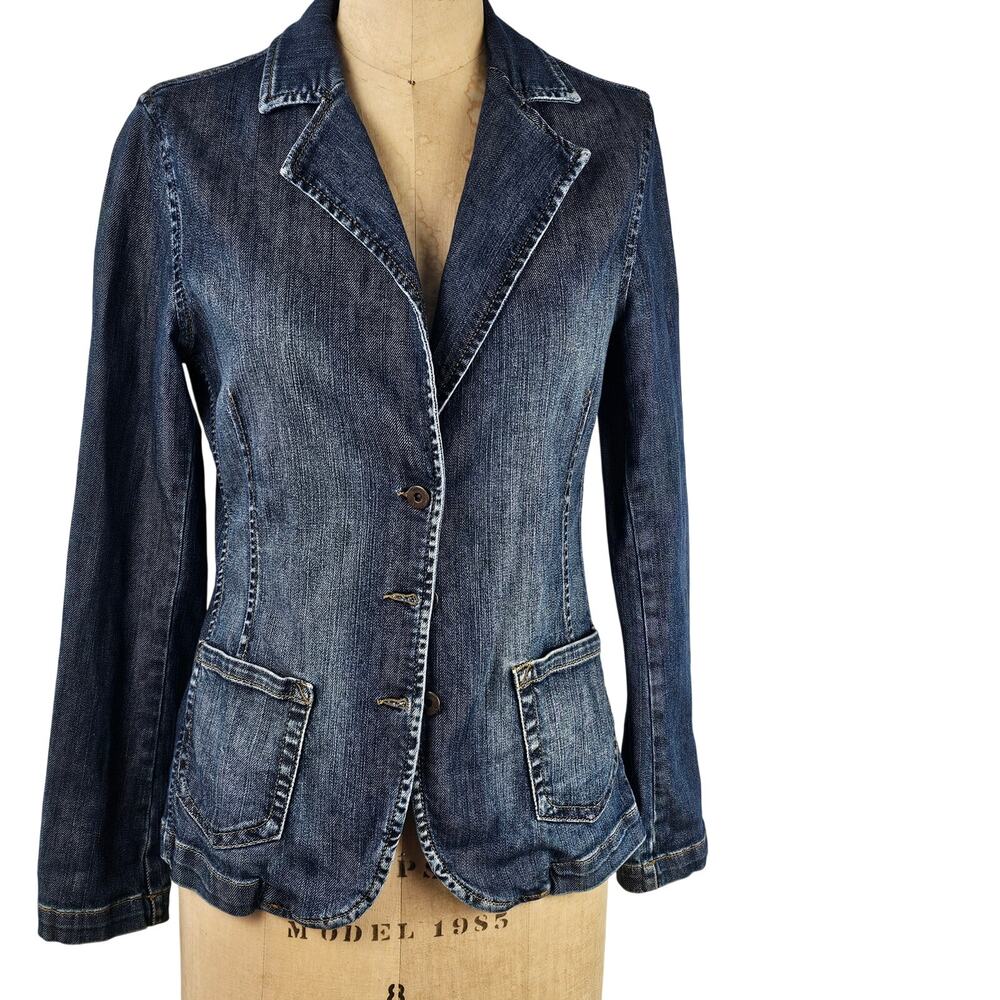 Denim blazer Jacket fitted preppy classic academia modest simple size 8
